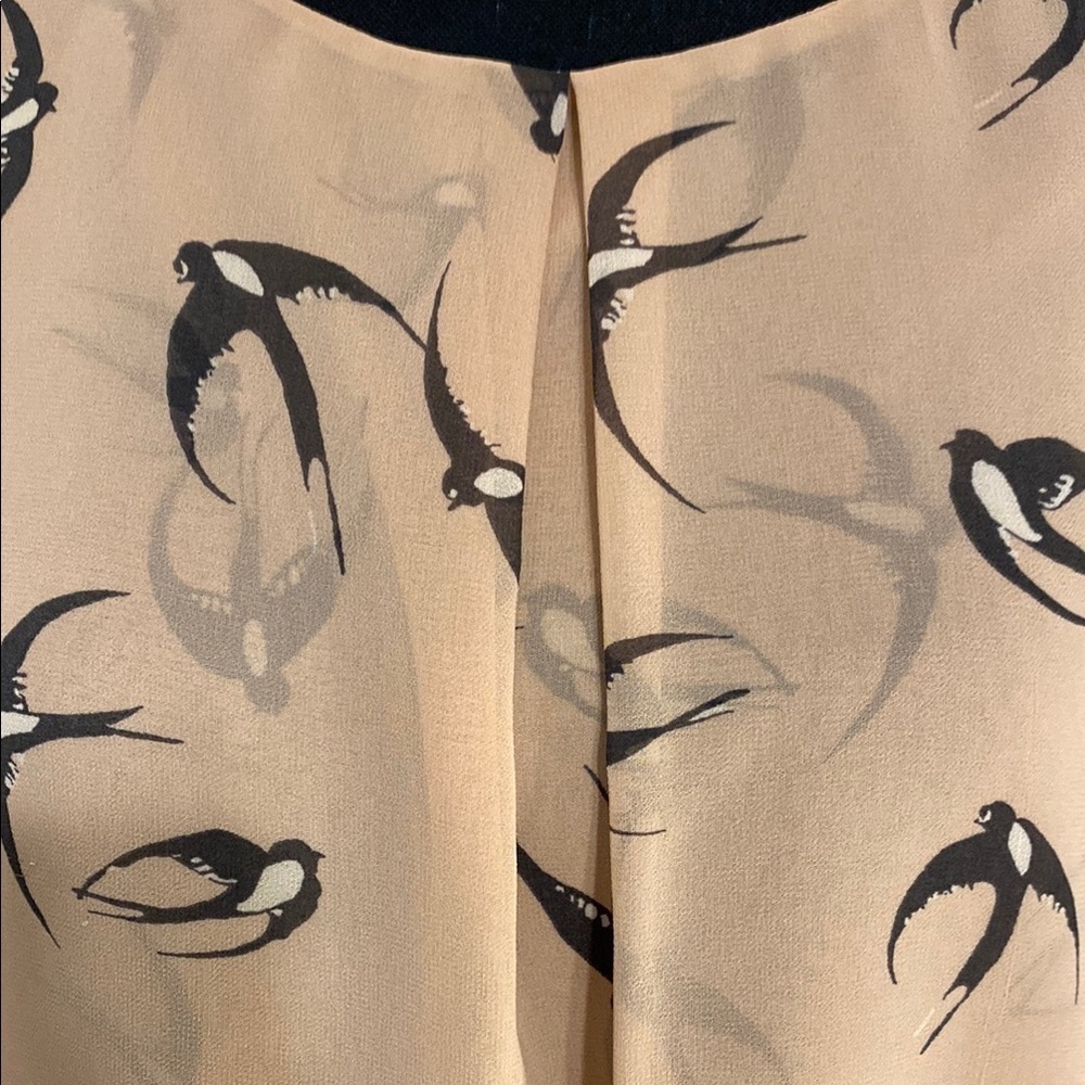 Banana Republic Blouse Bird Print Pink 3/4 Sleeve Tunic Sheer Sleeve Medium - Picture 7 of 11